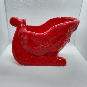 Santa Sleigh Red Ceramic Holiday Candy Dish Decor Gift New